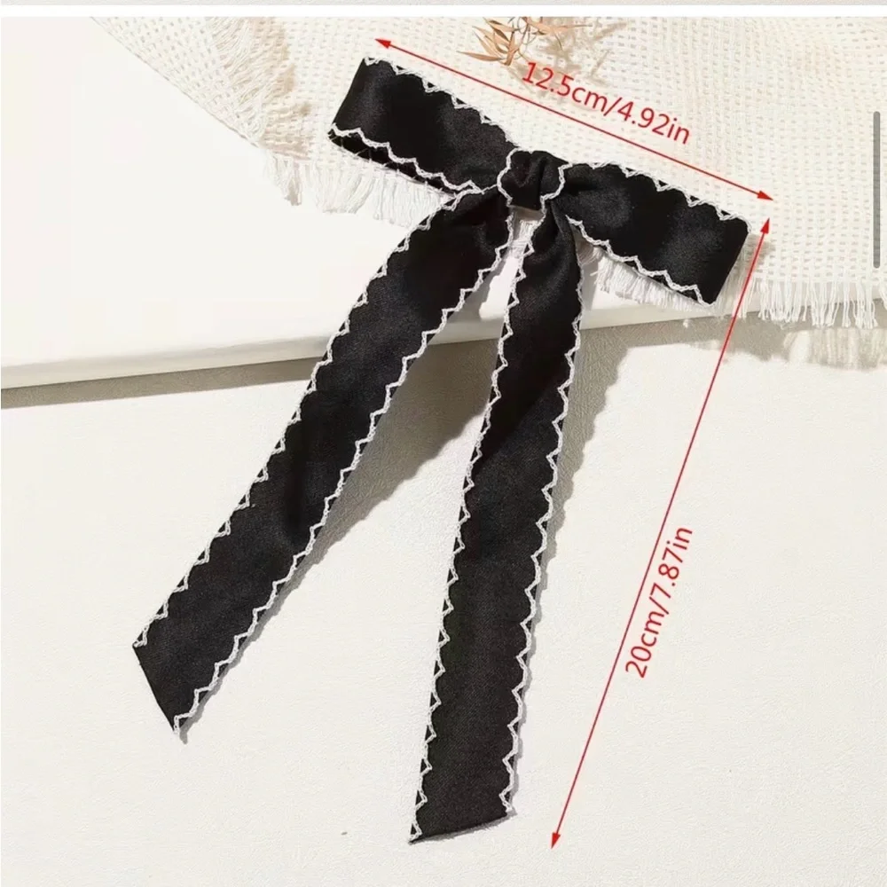 Black and White Scalloped Hair Bows Clips Set